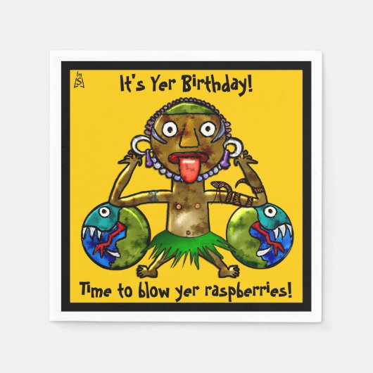 Tikiパーティーおもしろいデザインオンイエロー(パーソナライズされた) スタンダードカクテルナプキン (正面)