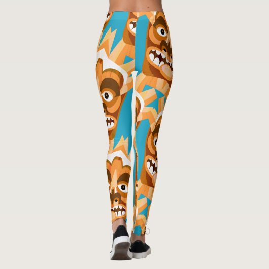 Tikiモンスターのおもしろいな金ゴールドおよびティール（緑がかった色） レギンス (裏面)