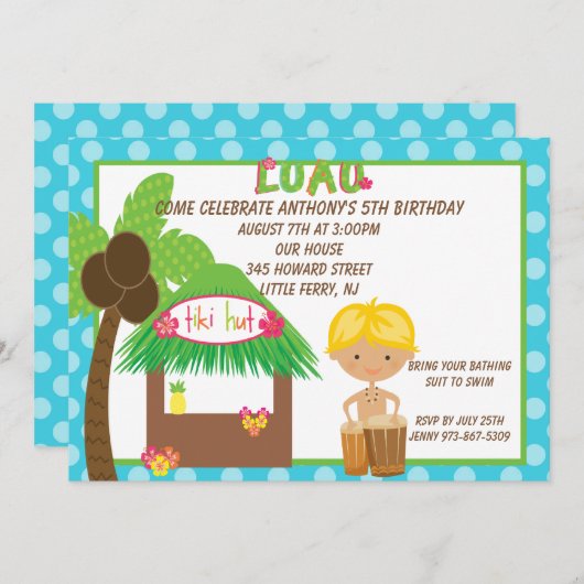 Tiki小屋の警官の誕生日の招待状 招待状 (正面/裏面)