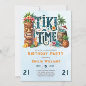 TIKI誕生日熱帯ルアウ（ハワイ式宴会）ハワイアンパーティー 招待状 (正面)