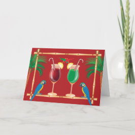 Tiki Bar with Parrots and Drinks Christmas カード