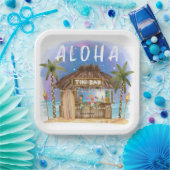 Tiki Beach Bar Tropical Aloha Surf & Sea ペーパープレート (パーティー)