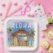 Tiki Beach Bar Tropical Aloha Surf & Sea ペーパープレート (パーティー)