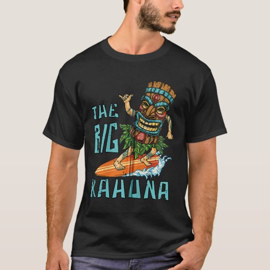 Tiki Big Kahuna Surfer Funny Tropical Hawaiian Fat Tシャツ (正面)