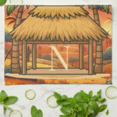 Tiki Hut Sunrise モノグラム オーダーメイド キッチンタオル (折り畳み)