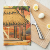 Tiki Hut Sunrise モノグラム オーダーメイド キッチンタオル (四つ折り)