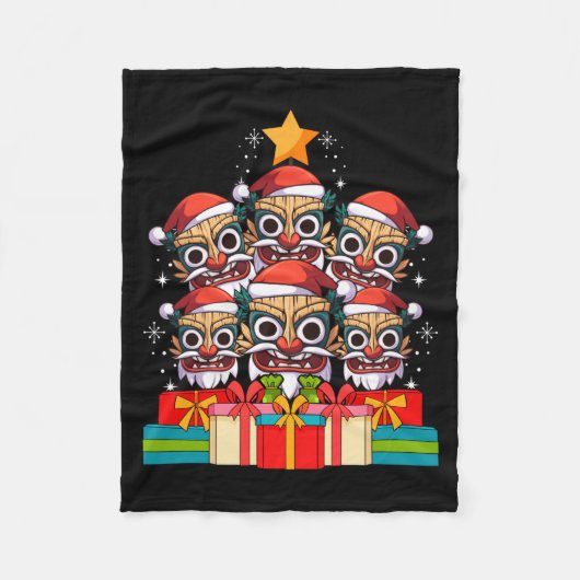 Tiki Le Luau Hawaiian Tiki Mask Christmas Tree Xma フリースブランケット (正面)