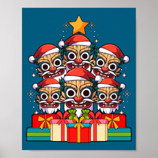 Tiki Le Luau Hawaiian Tiki Mask Christmas Tree Xma ポスター (正面)
