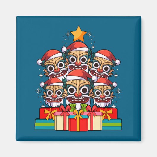 Tiki Le Luau Hawaiian Tiki Mask Christmas Tree Xma マグネット (正面)