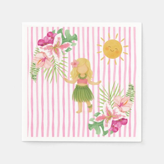 Tiki Luau Party, Hawaii Birthday, Hula Girl  スタンダードカクテルナプキン (正面)