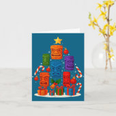 Tiki Mask Luau Christmas Tree Hawaiian Xmas Hat Ha カード (黄色い花)