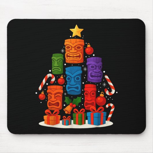 Tiki Mask Luau Christmas Tree Hawaiian Xmas Hat Ha マウスパッド (正面)
