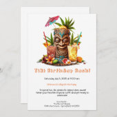 Tiki Party Birthday Invitation – Tropical Luau  招待状 (正面/裏面)