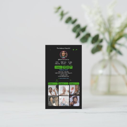 TikTokカスタムグリーンQRコードソーシャルメディア 名刺 (スタンド正面)