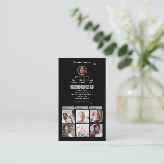 TikTokグレーソーシャルメディアQRコード 名刺 (スタンド正面)