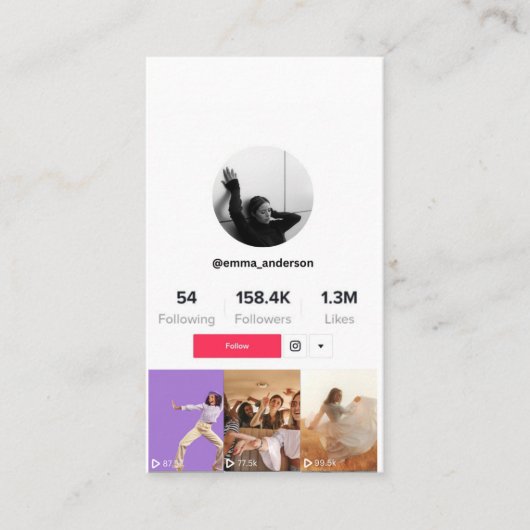 TiktokプロフィールUGCソーシャルメディ後を追アミー 名刺 (正面)
