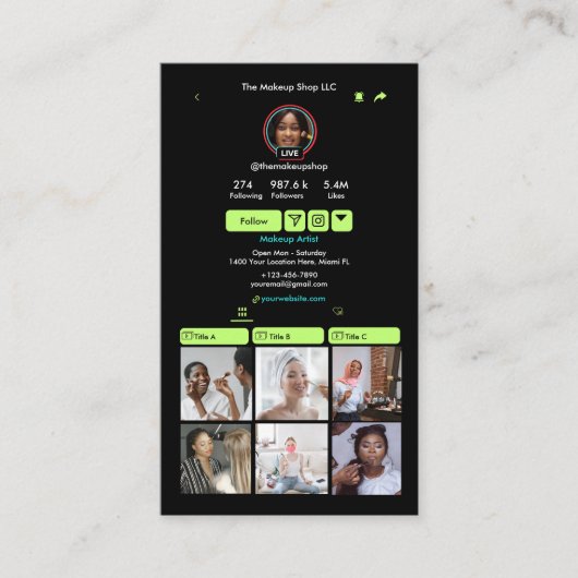 TikTokライムグリーンソーシャルメディアQRコード 名刺 (正面)