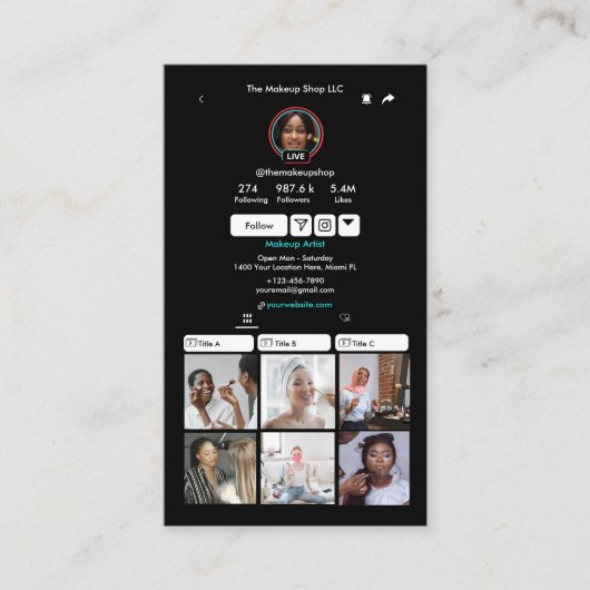 TikTok ブラック ソーシャルメディア QR コード 名刺 (正面)