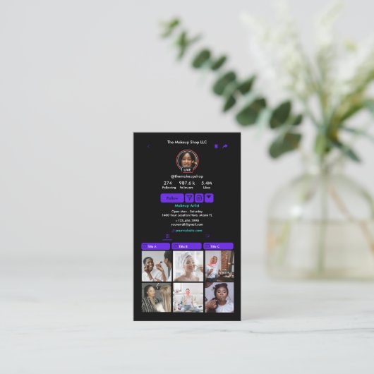 TikTok VioletソーシャルメディアQRコード 名刺 (スタンド正面)