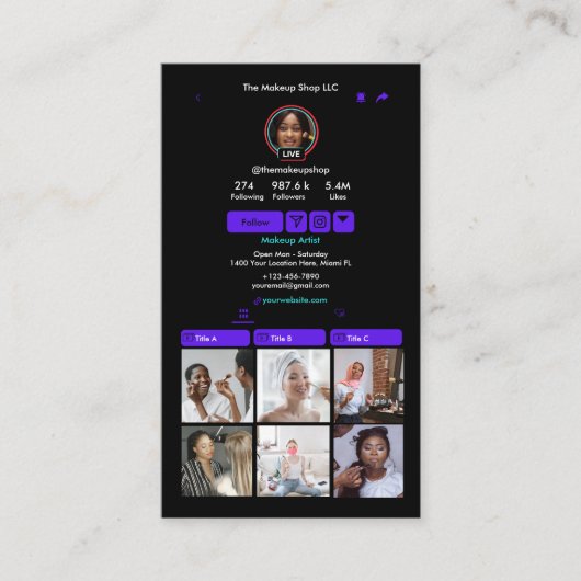 TikTok VioletソーシャルメディアQRコード 名刺 (正面)