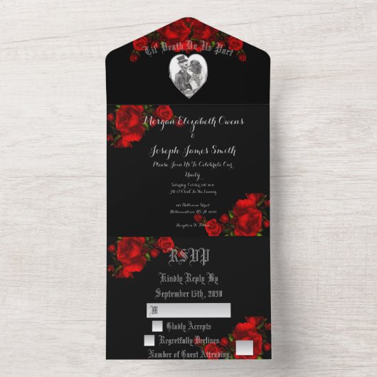 Til' Deathは私たちすべてを1つの結婚式の招待に分ける オールインワン招待状 (内側)