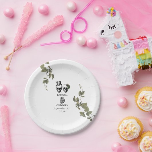 Til Deathゴシックハートフローラ結婚スカル ペーパープレート (パーティー)