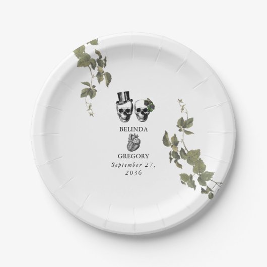 Til Deathゴシックハートフローラ結婚スカル ペーパープレート (正面)