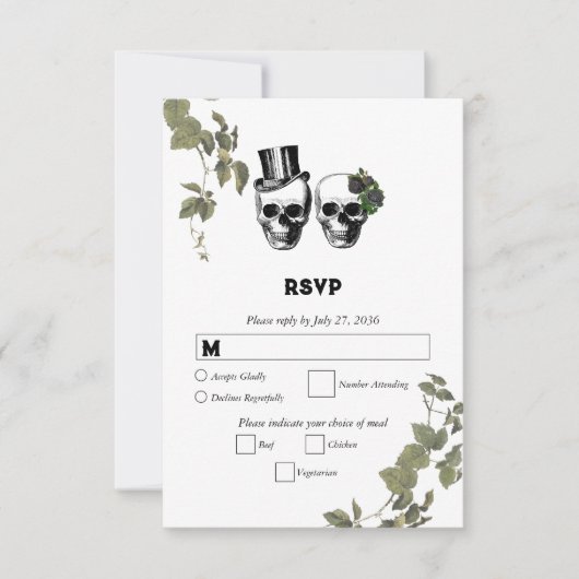 Til Deathゴシックハートフローラ結婚スカル 出欠カード (正面)