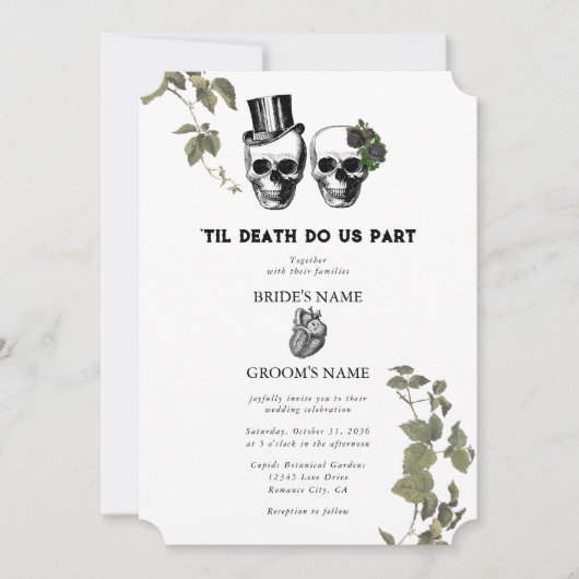 Til Deathゴシックハートフローラ結婚スカル 招待状 (正面)