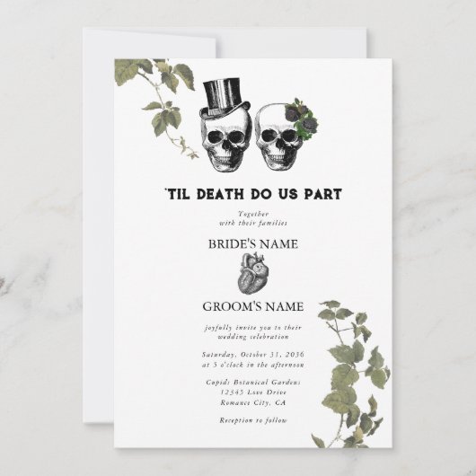 Til Deathゴシックハートフローラ結婚スカル 招待状 (正面)