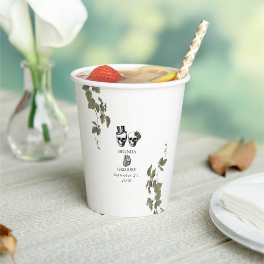 Til Deathゴシックハートフローラ結婚スカル 紙コップ (インサイチュ)