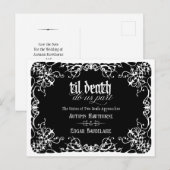 Til Death 黒と白のゴシック ウェディング セーブ・ザ・デート ポストカード (正面/裏面)