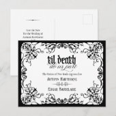 Til Death 黒と白のゴシック ウェディング セーブ・ザ・デート ポストカード (正面/裏面)