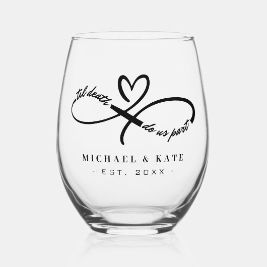 Til Death Do Usパーツインフィニティシンボルハート結婚ズ ステムなしワイングラス (正面)