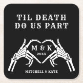 Til Death Do Usパートハートハンドブラック結婚ズ スクエアペーパーコースター (正面)