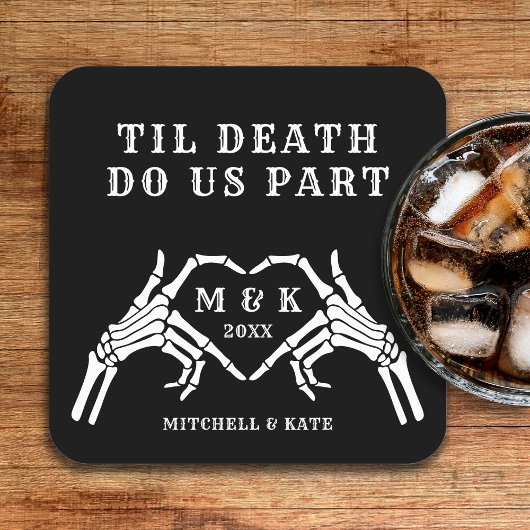 Til Death Do Usパートハートハンドブラック結婚ズ スクエアペーパーコースター