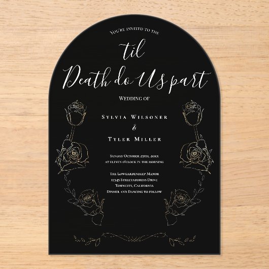 Til Death Do Us Part Black Gothic Wedding アクリル招待状 (正面)
