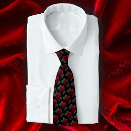 Til Death Do Us Part Gothic Black with Red Roses ネクタイ