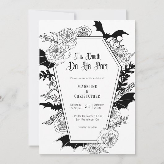 Til Death Do Us Part Gothic Floral Wedding 招待状 (正面)