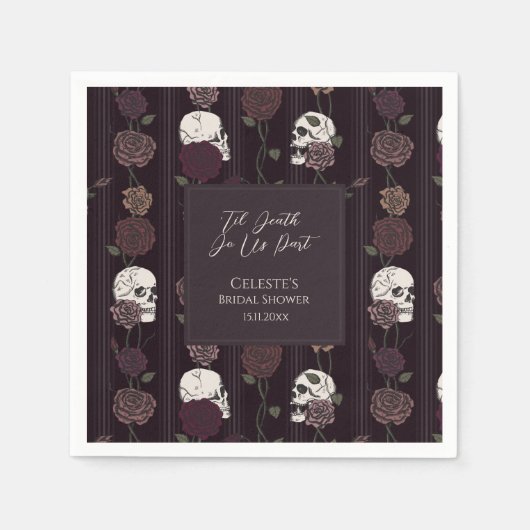 ’Til Death Do Us Part Gothic Skull & Rose Wedding スタンダードカクテルナプキン (正面)