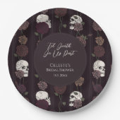 ’Til Death Do Us Part Gothic Skull & Rose Wedding ペーパープレート (正面)