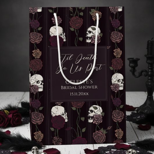 ’Til Death Do Us Part Gothic Skull & Rose Wedding ミディアムペーパーバッグ