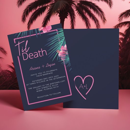 Til Death Do Us Part Neon Pink Tropical 結婚's 招待状