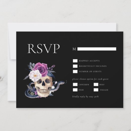 Til Death Do Us Part Purple & Black RSVP 招待状 (正面)