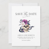 'Til Death Do Us Part Purple & Black Save the Date 招待状 (正面)