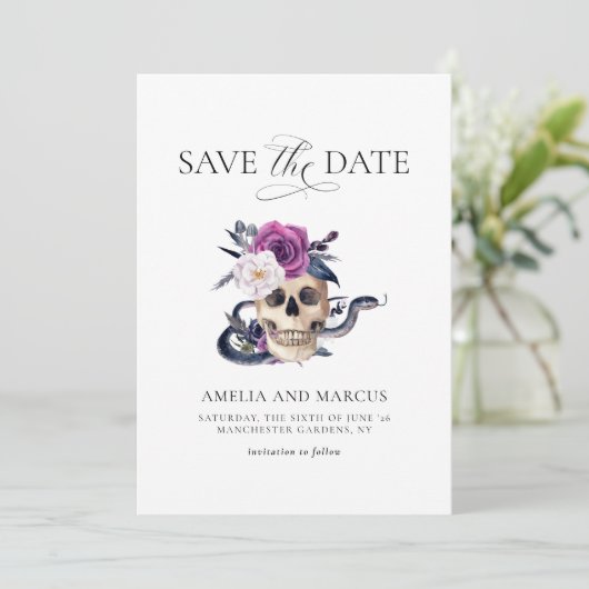 'Til Death Do Us Part Purple & Black Save the Date 招待状 (スタンド正面)