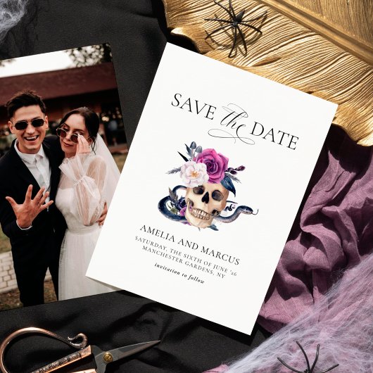 'Til Death Do Us Part Purple & Black Save the Date 招待状