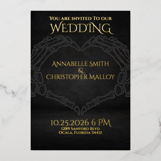 Til Death Do Us Part Skeleton 結婚 Hands 箔招待状 (正面)