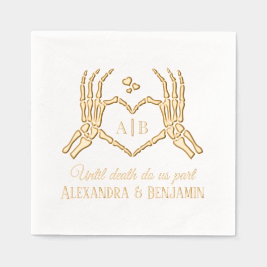 Til Death Do Us Part Skeleton Handsハート記号#1 箔ナプキン (正面)