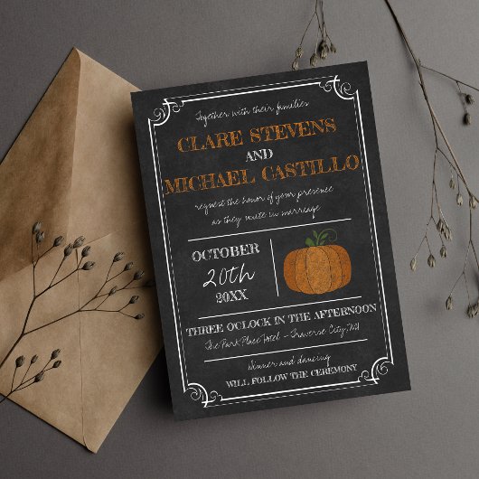 Til Death Fall Pumpkin オレンジ黒の結婚式 招待状
